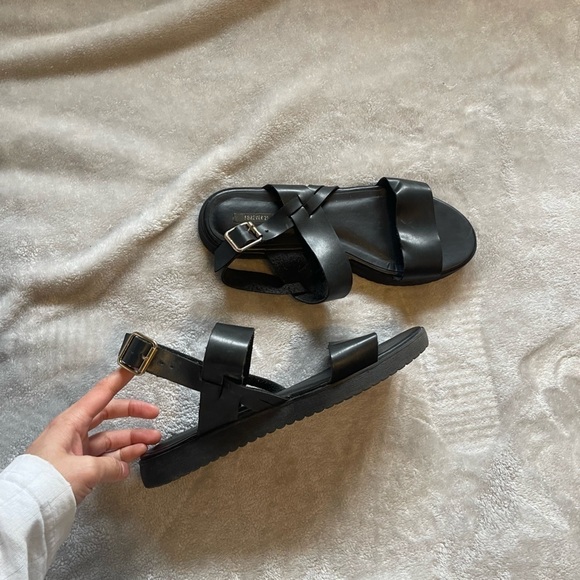 Black Pleather Forever 21 Sandals - Picture 1 of 4